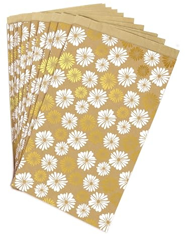 Clairefontaine 394111C - Un Sachet De 50 Pochettes Kraft - 24x35+6cm - Motif : Fleurs - Idéal Pour : Confiseries, Bonbons, Livre, Bijoux, Emballage Cadeaux, Pochette cadeau Kraft