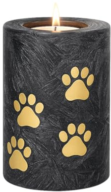 Terroso Urne funéraire avec bougeoir pour Chien et Chat – 13 cm | 400 ML – Noir et Or avec Empreintes de Pattes | Urne en Verre décorée à la Main – pour Bougie mémoire