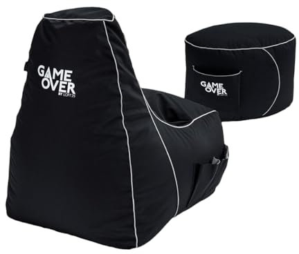 Game Over Fauteuil de Jeu Vidéo BeanBag avec Repose-Pieds | Résistant à l'eau, Pouf en Sac, Fauteuil Gaming Intérieur/Extérieur | Poches Latérales, Confortable Pouf (Fumée Cosmique)