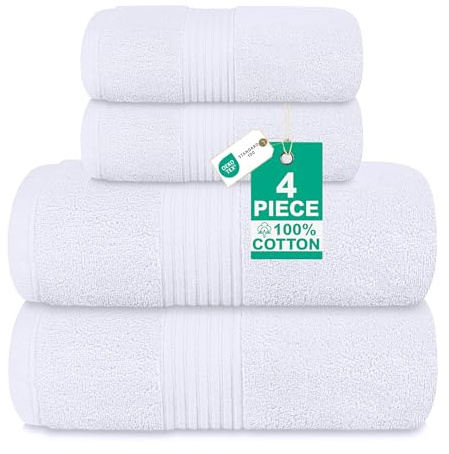 Luxury 4 Piece Towel Bale Set - 2 Bath Towels & 2 Hand Towels (White) | 580 GSM, Zero Twist 100% Pure Thick Cotton, Fluffy, Super Soft, Quick Dry & Highly Absorbent Hotel Quality Bathroom Towels