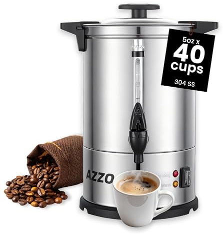 AZZO KITCHEN Commercial Coffee Maker 40-Cup Large Coffee Urn with Percolator Coffee Pot Electric 6L Stainless Steel Fast Brew Hot Water Dispenser for Tea Catering Events Home Office Easy Cleaning