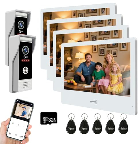 ANJIELO SMART Wired Video Apartment Intercom System,WiFi 10 Inch Touch Monitor,1080P Doorbell Camera Door Phone Kit,Support Motion Detechtion,RFID Card Unlocking for Home (2 Doorbell + 4 Monitor)
