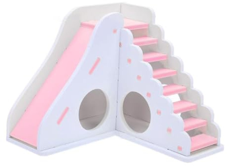 GANAZONO Jouet en Bois pour Hamster Toboggan, Aire de Jeux Blanche | Maison Miniature, Espace de Jeu et Repos, pour Hamster et Chinchilla, Accessoire Blanc en Bois