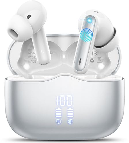 Bluetooth Kopfhörer, Kopfhörer Kabellos Bluetooth 5.4 mit 4 ENC Noise Cancelling Mics, 3D Tiefer Bass, 40Std In Ear Kabellose Kopfhörer IP7 Wasserdicht Sport Ohrhörer USB-C HiFi Stereo 2026 Neu Silber