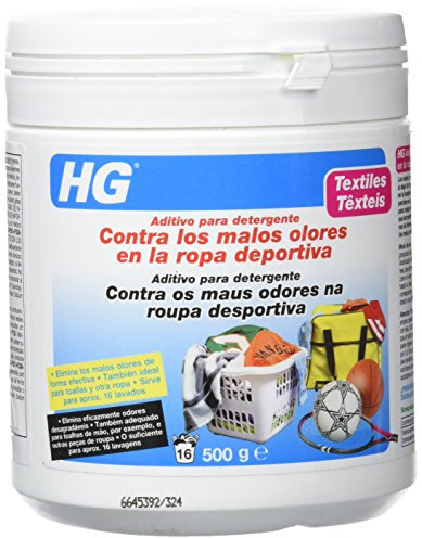 HG Aditivo para Detergente Contra los Malos Olores en la Ropa, Elimina el Olor a Sudor y Otros Olores Desagradables de la Ropa, 16 Lavados - 500g, El embalaje puede variar