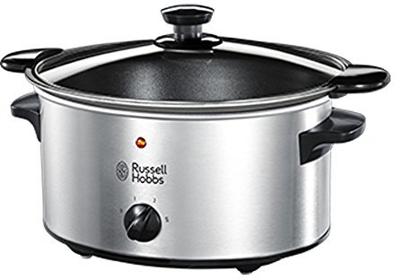 Russell Hobbs 3.5L Stainless Steel Electric Slow Cooker - Cooks upto 4 portions, 3 heat settings, high/low/keep warm, Removable ceramic pot for easy cleaning, Glass lid, Energy saving, 160W, 23200
