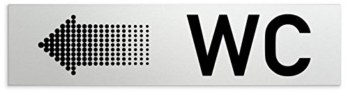 'Baños de aluminio WC – cartel para puerta con mensaje WC + Dirección Flecha Izquierda 160 x 40 x 1,5 mm (superficie refinado) • auto-adhesivos