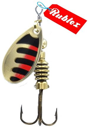 Rublex - Pack de 5 Cucharillas de Pesca Celta-2 ONR | Cebo Artificial de Pesca con Sistema Quita-Vueltas y Anzuelo Fácilmente Intercambiable, Color Oro Negro Rojo, 3'5gr