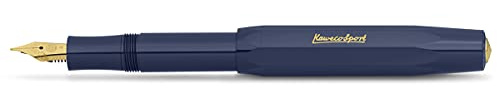 Kaweco CLASSIC SPORT Füllhalter Navy mit vergoldeter Edelstahlfeder und Iridiumspitze für Tintenpatronen I Füllfederhalter 13 cm I Füller in Blau I Federbreite: M (Medium)