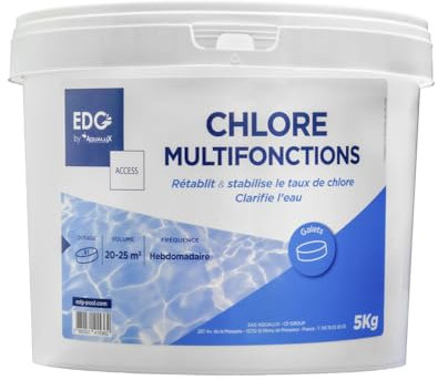 EDG - Chlore Piscine Multifonctions - Désinfecte - Clarifie - Galet 200g - Seau 5 Kg- Action Permanente Longue Durée - Multiactions - Gamme Access