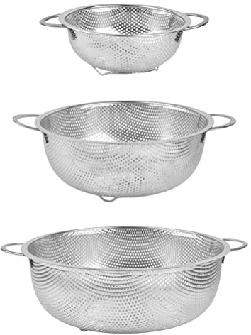 Amazon Marke - JSY Sieb 3er-Set, Edelstahl Mikroperforiertes Seiher mit Griffen, Spülmaschinenfest, Küchensieb für Gemüse und Obst waschen
