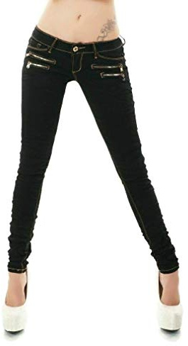 Noir Triple XXX Women's Skinny Low Waist Jeans Slim Stretch Denim Pants Sizes UK 4-12 (6, Black)