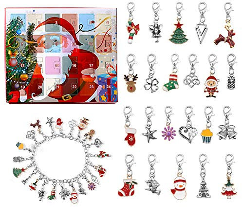 Schmuck Adventskalender 2023, Damen Schmuck Weinachtskalender DIY Armband Halskette Set für Kinder, Armbänder Schmuck für Mädchen, 24 Überraschungen Armband Weihnachten Geschenk