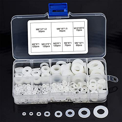 YIXISI 600 Piezas Nylon Blanco Arandela, Kit de Surtido Arandelas Planas de Nailon de Plastico, Spaciadores M2 M2.5 M3 M4 M5 M6 M8 M10 para ​Mecánicas