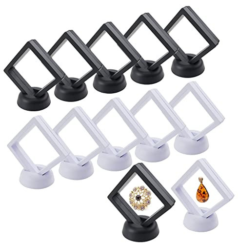 cersaty 12 pezzi Floating Frame Display 3D cornice per monete con base Frame Display per gioielli, orecchini, anelli, medaglioni, pietre (nero, bianco)