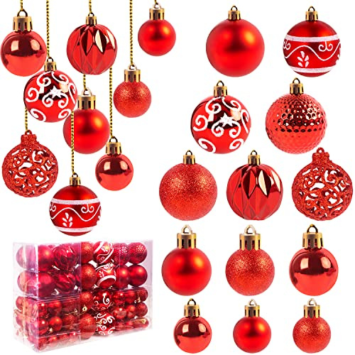 Ywlake 100 st julgranskulor för julgransdekoration julgranskulor okrossbara bollar hängande ornament för jul fest heminredning (röd)