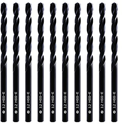 DelitonGude Juego de brocas de 3,2 mm HSS M35 de alta velocidad para taladros, acero de alta velocidad, apto para aceros, hierro fundido y otros metales (3,2 mm)
