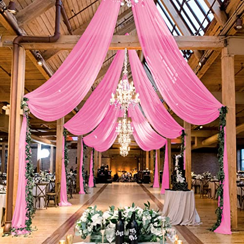 MODFUNS 4 Panels Pink Ceiling Drapes for Weddings 5x20FT Wedding Arch Draping Fabric Sheer Chiffon Curtains for Backdrop Wedding Ceiling Curtain Chiffon Fabric Drapery Wedding Stage Hall Ceiling Decor