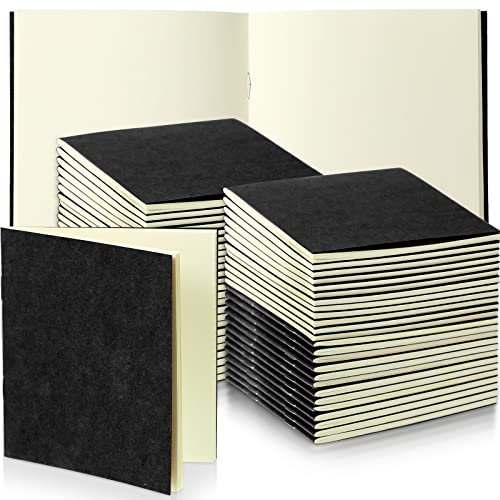 Faccito 50 Pack Mini Kraftpapier Notizbücher Taschen Tagebücher Journal Notizblöcke Kleine Blanko Notizhefte Memo Skizzenbücher für Schule Büro, 10,4 x 10,6 cm (Schwarz, Leere Seite)