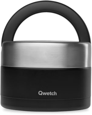 QWETCH - Lunch Box Isotherme Inox avec Poignée - Noir 650ml - Boîte Alimentaire Repas Chaud - 5h Chaud et 7h Froid - Etanche & Sans-BPA