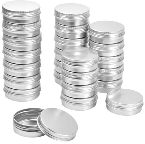 24 Stück Leere Rund Silber Aluminium Tins, 60ml Runde Kosmetische Blechdose, Runde Aluminiumdosen mit Schraubdeckel, Cremedose Leer Tiegel für Lotion Pulver Lippenbalsam Salbe Probe Make-Up