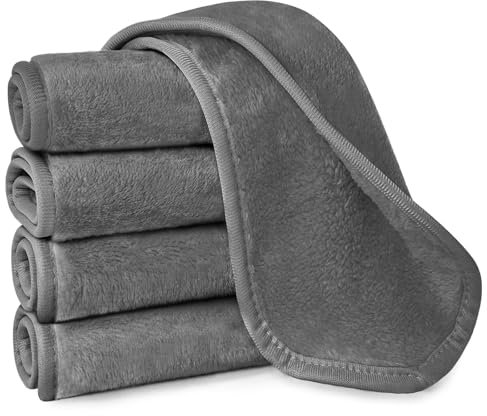 URAQT 5 Pack Face Cloths Make Up Remover Microfibre Face Wipes for Reusable Makeup Remover Cloth Washable Ultra Soft Facial Cleansing Wipe Cloths (Dark Grey)