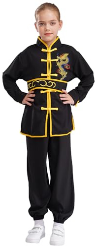 TiaoBug Arti Marziali Abbigliamento Bambini Ragazzi Kung Fu Abiti Completi Cinese Tradizionale Tai Chi Wushu Kung Fu Abiti Completi Arti Marziali Divisa da Kung-Fu Cina Nero 7-8 anni