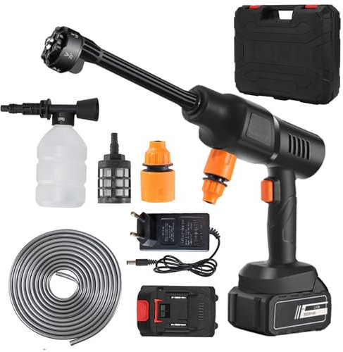 Limpiador de alta presión con 2 pilas de 10.000 mAh, boquilla multifunción 6 en 1, pistola de agua especial de alta presión para el lavado de coches, eficiente y cómodo, 36 bar, IPX5 (modelo regular)