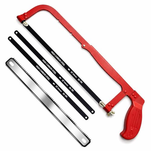 Wonglea Hacksaw,Adjustable Hack Saw Frame Set,with 3 Hacksaw Blades 12 inch Metal,Hand Saw Woodworking Tools,24/18 TPI Handsaw for Metal,Wood,PVC Pipes