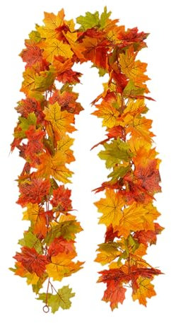 1 Pcs Artificial Autumn Fall Maple Leaf Garland - Maple Leaf Fall Leaves Hanging Vine Foliage Garland Decorations for Thanksgiving, Halloween, Christmas & Home Decor