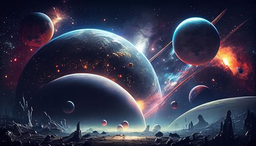 UNIK Nordic Vliestapete, BxH 300x250 cm, Weltraum Planeten, Tapete Science Fiction, Universum Fototapete Baby- und Kinderzimmer, XXL 3D Kindertapete Kosmos, Wandtapete Weltall Motiv, Made in Germany