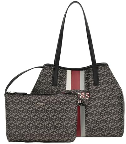 GUESS Schultertasche Vikky II 2 In 1 Tote Charcoal Logo mehrfarbig