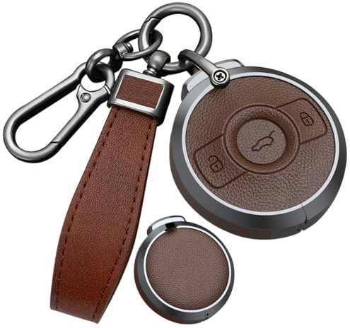Ysbxitu Coque de clé de voiture avec porte-clés - Convient pour Benz Smart Fortwo BRABUS - Convient pour Mercedes Smart 2022 2023 - Housse de protection à distance - Idée cadeau, marron, Braun