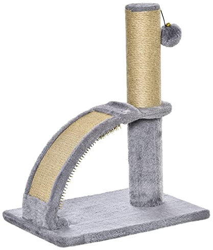 PawHut Kratzbaum klein Katzenkratzbaum Kratzstamm für Katzen unter 4,5 kg mit Katzenkratzbrett, Kratzbaum, Katzenreizball 34 x 24 x 43 cm Grau