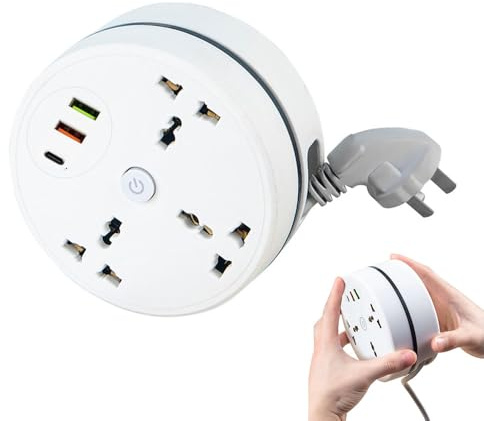 YANGUN Extension Lead 1.8M, Universal Power Strip, 3-Outlet Surge Protector Power Strip with 1 Type C+2 USB Ports, Travel Power Extension Lead,Multi Plug Extensions Sockets PowerStrip for Home Office