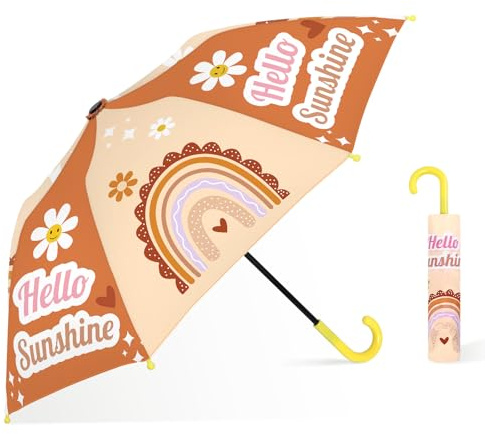 decalsweet Regenschirm Kinder Stockschirm, Faltbar Taschenschirm Regenbogen | Mit Schirmhülle,Kinderschirm,Robustheit,Windsicher,Leicht zu Transportieren,Für Junge Mädchen,Für Kinder konzipiert