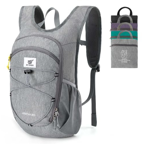 SKYSPER 20L Foldable Hiking Backpack Lightweight Packable Travel Daypack with Chest Strap Small Outdoor Folding Back Pack Collapsible Bag for Women Men (Grey) | Small hiking backpack daypack travel backpack women men