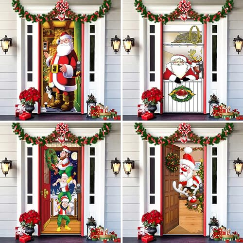 REGAPOG Weihnachtsdeko Tür Abdeckung Dekoration Hängen Banner Hintergrund, Weihnachtsbanner Für Haus Haustür Veranda Weihnachten Deko -91 X 203 cm (D)