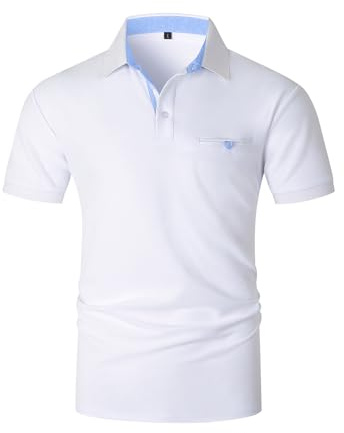 VMSUCIJ Polotröja, herrskjorta, kortärmad, män, normal passform, ledig, bomull, golfpikétröja, Vit 45, XL