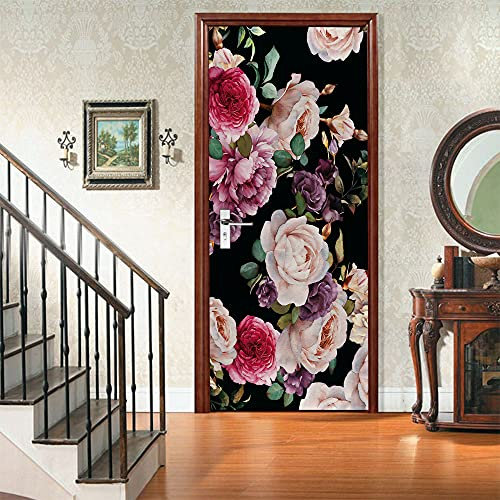 Türtapete Selbstklebend Farbenfrohe Blumen Tür Türtapete Selbstklebend Türposter,Fototapete Selbstklebend 3D Pvc Türaufkleber Diy Türbild,Türfolie Poster Tapete B85 x H205cm