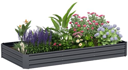 Outsunny Letto per Orto Rialzato 835L 240x120x30cm Grigio Scuro | da Esterno, Fioriera da Balcone, Acciaio Galvanizzato, Fondo Aperto, per Piante Fiori e Verdure