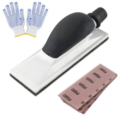 ROSYLEVE Handschleifer mit Absaugung mit Handschuhe,200 * 70mm Inkl 5 Stück Netz-Schleifstreifen Kit Schleifklotz Werkzeug Handschleifer Für Holz, Spachtel, Lack, Kunststoff & Metall