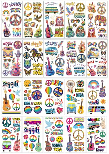 ZYEKIU 20 Blätter Tattoos für Kinder Hippie Tattoo Hippie Accessoires Gesichtstattoo Hippies Tattoo Gesicht für Erwachsene und Kinder Tattoos Ldeal Partys Geburtstage und Karneval Mehr