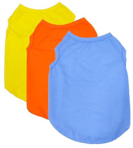 3 Pièces T-Shirt Vêtements d'été pour Chien, D'été T-Shirt en Coton Doux et Respirant sans Manches, pour Chiens et Chats de Petite Orange, Jaune, Bleu Clair (XL)