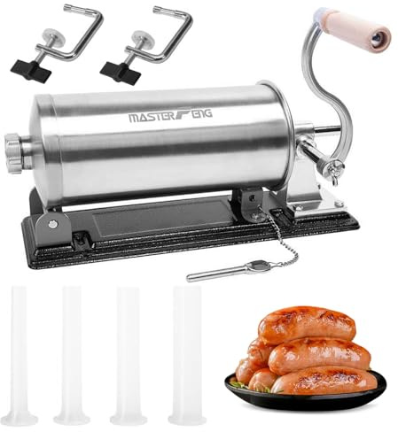 MASTER FENG Horizontal Sausage Stuffer Machine Packed with 4 Plastic Stuffing Funnels (6.0LBS Capacity)