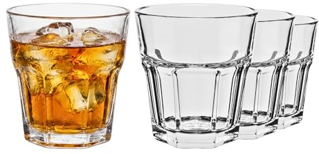 Glasset -Trinkgläser Set von 4 Cocktailgläser 230 ml Whisky Gläser Dessertgläser Glas Saftgläser Weißweingläser 4er Set Wassergläser Vintage Gläser Tumbler, Klar, H: 9.5 cm, Alva