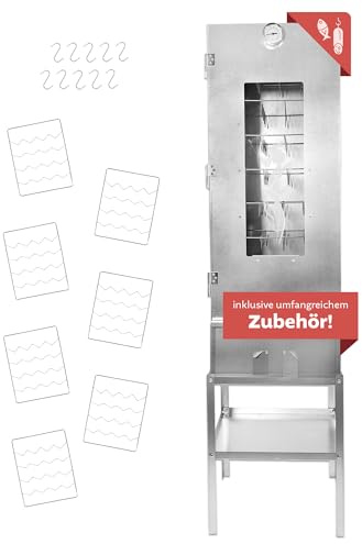 LEMODO Räucherofen 110 cm hoch mit Untergestell, Räucherschrank aus legiertem Stahl, Kalträucherofen mit großer Räucherkammer, Tischräucherofen