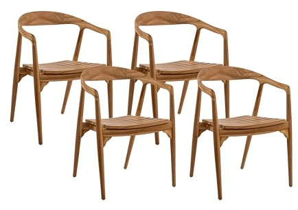 SAM 4er Set Gartenstuhl Sally 58x50x78 cm, Teakholz massiv, Gartensessel | Stapelbarer Outdoor-Holzstuhl mit Armlehnen für Garten, Balkon & Terrasse