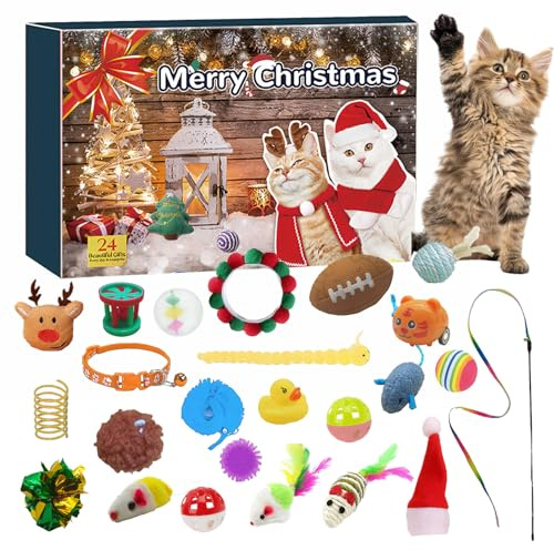 Calendrier de l'Avent Chat 2025, Calendrier avent chat, Avec 24 Pièces Jouet Chat Jouet Interactif, Calendrier de l'avent pour chat, Calendrier de l'Avent 2025, Cadeau Noel pour Chat