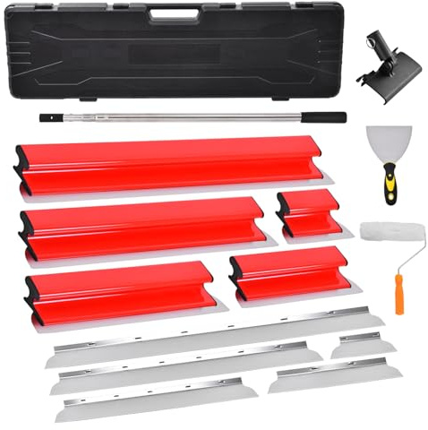 Set di stucchis per superfici, incluso stucco per facciate da 20/40/60/100 cm, spatola lisciante, manico telescopico, valigetta, set di spatole a Z per cartongesso - Red